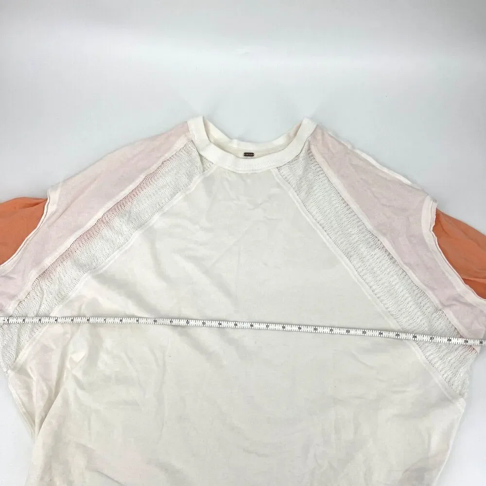 Free People Call Billie Tee 100% Cotton Chain Link Sleeve Detail White Peach S